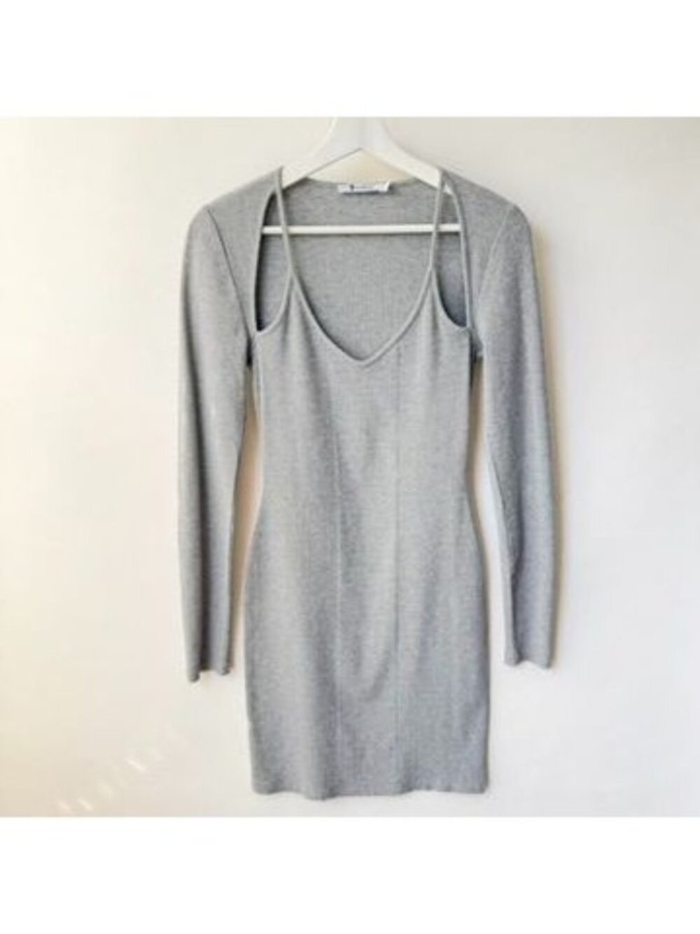 T Alexander Wang Womens Size S Gray Ribbed Bodycon Mini Dress Long Sleeve
